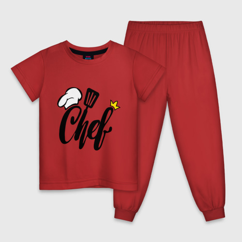 Детская пижама хлопок с принтом Надпись - шеф повар, вид спереди #2