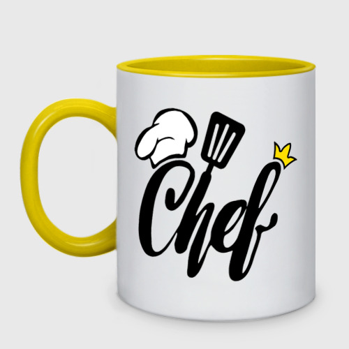 Кружка двухцветная Надпись - шеф повар, цвет белый + желтый