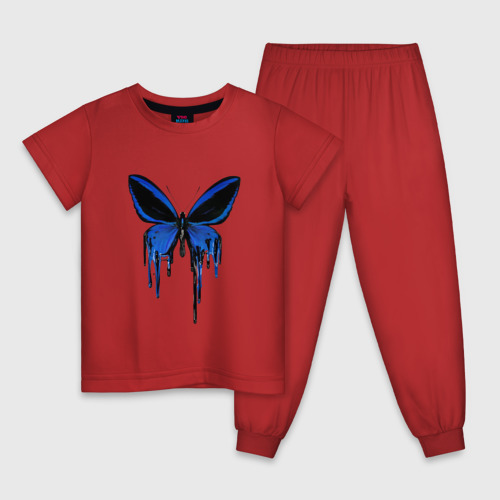 Детская пижама хлопок с принтом Blue butterfly, вид спереди #2