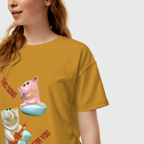 Женская футболка хлопок Oversize Песня тебе, цвет горчичный - фото 3