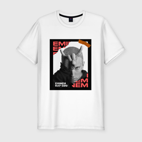 Мужская приталенная футболка из хлопка с принтом Rap god, вид спереди №1