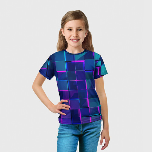 Детская футболка 3D Неоновая мозаика из стекла, цвет 3D печать - фото 5