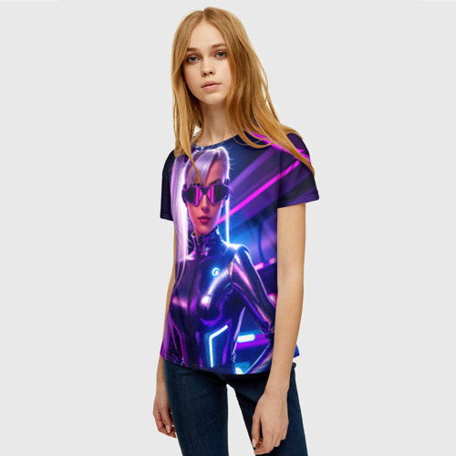 Женская футболка 3D Девушка в ночном неоновом клубе, цвет 3D печать - фото 3