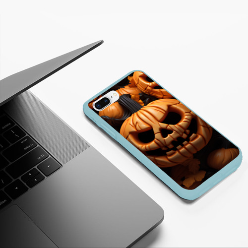 Чехол для iPhone 7Plus/8 Plus матовый Pumpkin Halloween skull, цвет мятный - фото 5