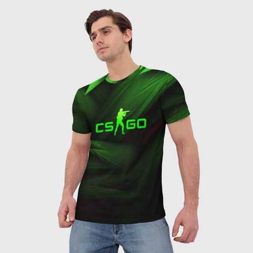 Мужская футболка 3D с принтом CS GO green  logo, фото на моделе #1