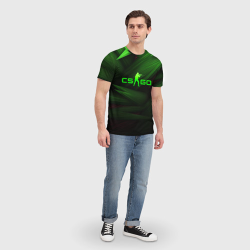 Мужская футболка 3D с принтом CS GO green  logo, вид сбоку #3