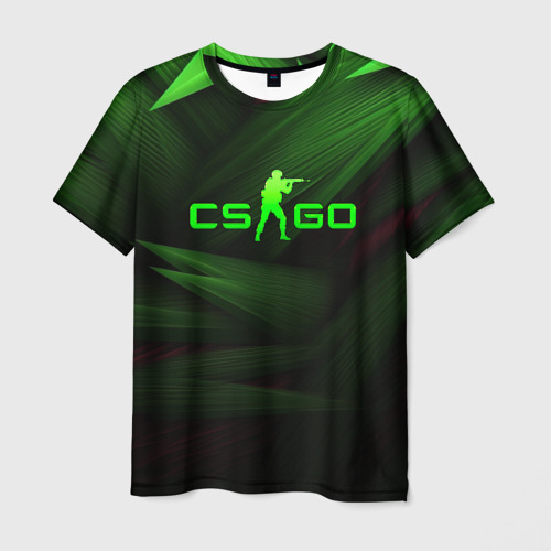 Мужская футболка 3D с принтом CS GO green  logo, вид спереди #2