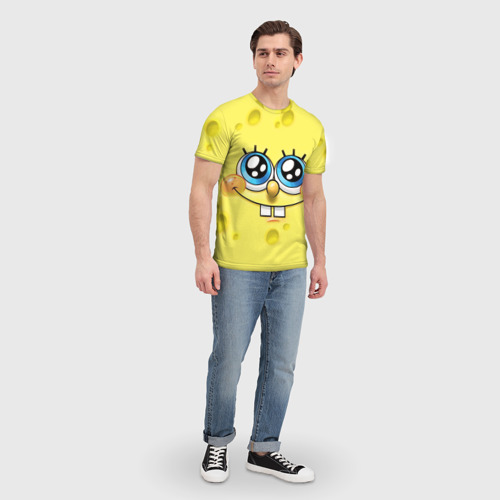 Мужская футболка 3D с принтом Губка Боб Смайл, вид сбоку #3