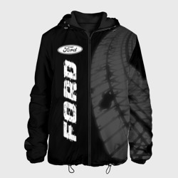 Мужская куртка 3D Ford Speed на темном фоне со следами шин: по-вертикали