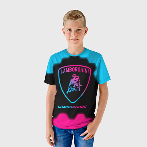Детская футболка 3D Lamborghini - neon gradient, цвет 3D печать - фото 3