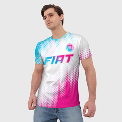 Мужская футболка 3D Fiat neon gradient style: символ сверху - фото 2