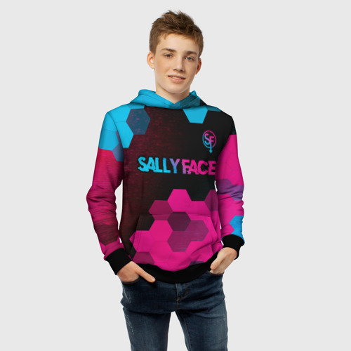 Детская толстовка 3D Sally Face - neon gradient: символ сверху, цвет черный - фото 6