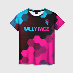 Женская футболка 3D Sally Face - neon gradient: символ сверху