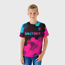 Детская футболка 3D Sally Face - neon gradient: символ сверху - фото 2