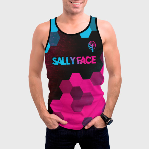 Мужская майка 3D Sally Face - neon gradient: символ сверху, цвет 3D печать - фото 3