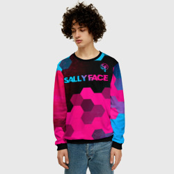 Мужской свитшот 3D Sally Face - neon gradient: символ сверху - фото 2