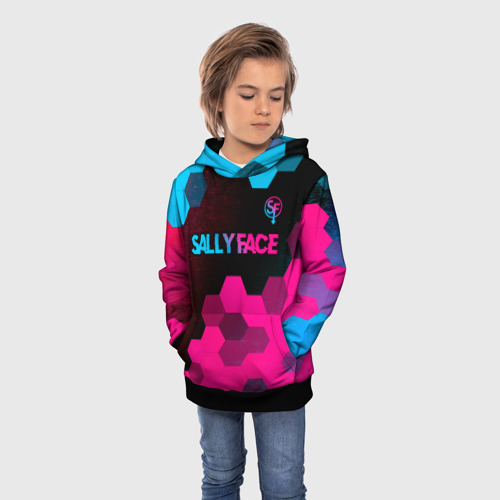 Детская толстовка 3D Sally Face - neon gradient: символ сверху, цвет черный - фото 3