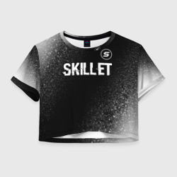 Женская футболка Crop-top 3D Skillet glitch на темном фоне: символ сверху
