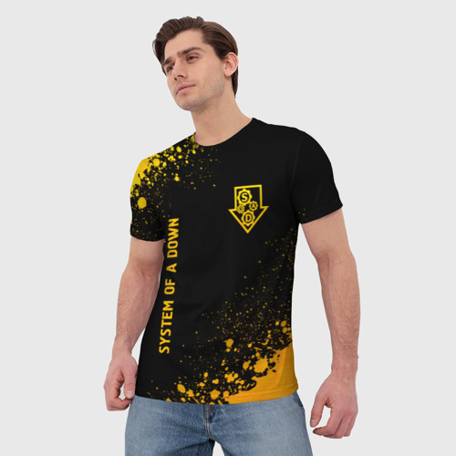 Мужская футболка 3D с принтом System of a Down - gold gradient: надпись, символ, фото на моделе #1