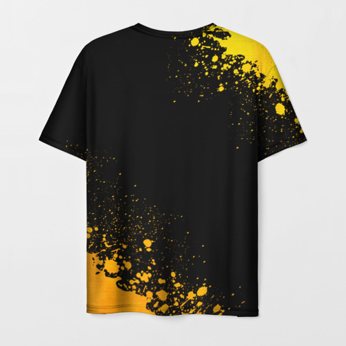 Мужская футболка 3D с принтом System of a Down - gold gradient: надпись, символ, вид сзади #1