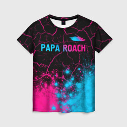 Женская футболка 3D Papa Roach - neon gradient: символ сверху