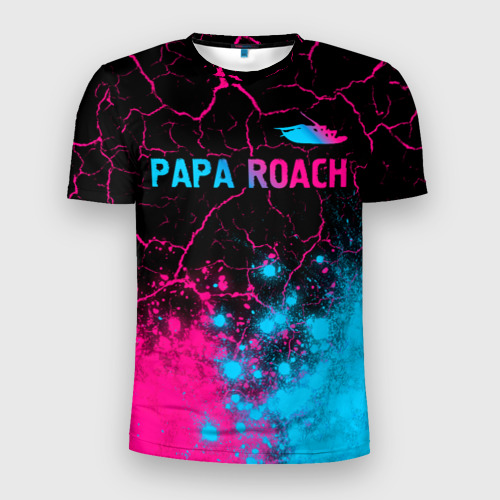 Мужская футболка 3D Slim Papa Roach - neon gradient: символ сверху, цвет 3D печать