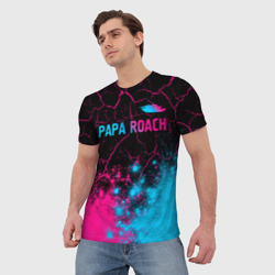 Мужская футболка 3D Papa Roach - neon gradient: символ сверху - фото 2
