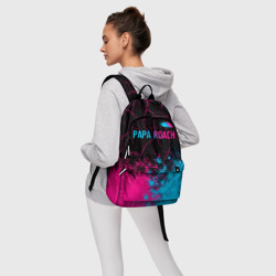 Рюкзак с принтом Papa Roach - neon gradient: символ сверху для любого человека, вид спереди №4. Цвет основы: белый