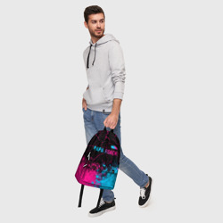 Рюкзак с принтом Papa Roach - neon gradient: символ сверху для любого человека, вид спереди №5. Цвет основы: белый