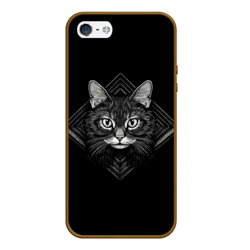Чехол для iPhone 5/5S матовый Кот и геометрия, цвет коричневый