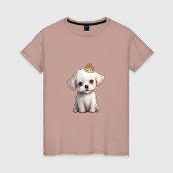 Щенок Бишон фризе в короне – Женская футболка хлопок с принтом купить со скидкой в -20%