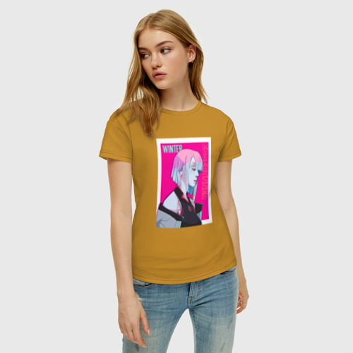 Женская футболка хлопок Винтер из Aespa - киберпанка стиль, цвет горчичный - фото 3