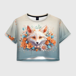 Женская футболка Crop-top 3D Цветочная лиса