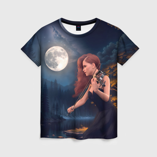 Женская футболка 3D Девушка играет на скрипке в ночном парке, цвет 3D печать