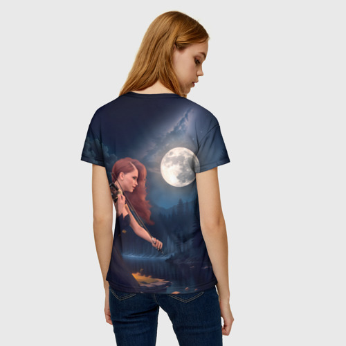 Женская футболка 3D Девушка играет на скрипке в ночном парке, цвет 3D печать - фото 4