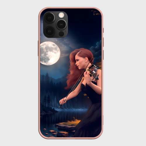 Чехол для iPhone 12 Pro Max с принтом Девушка играет на скрипке в ночном парке, вид спереди #2