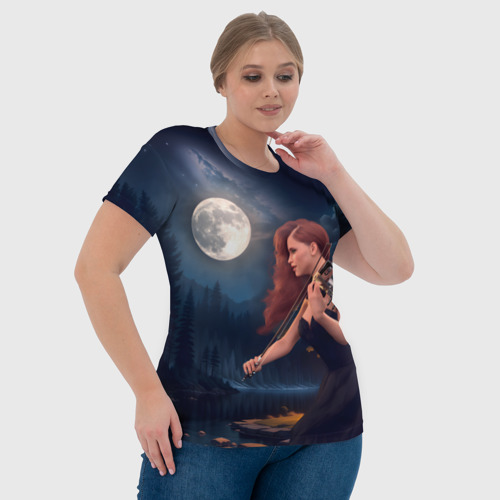 Женская футболка 3D Девушка играет на скрипке в ночном парке, цвет 3D печать - фото 6