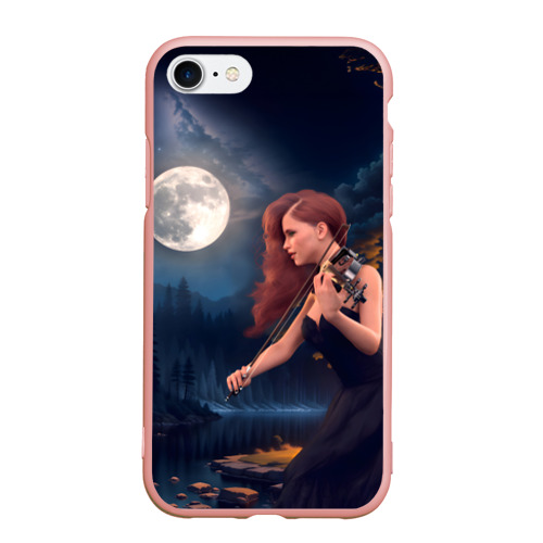 Чехол для iPhone 7/8 матовый с принтом Девушка играет на скрипке в ночном парке, вид спереди #2