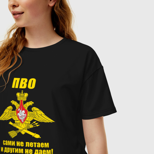 Женская футболка хлопок Oversize ПВО - сами не летаем и другим не даем, цвет черный - фото 3