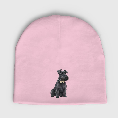 Мужская шапка демисезонная Шнауцер черный, с бантиком, цвет светло-розовый