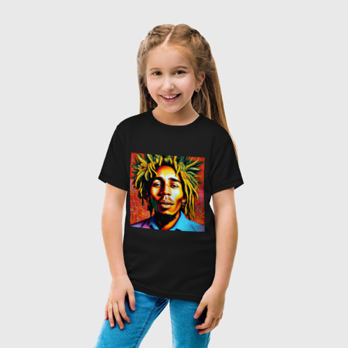 Детская футболка хлопок Граффити Арт Счастливый Боб Марли, цвет черный - фото 5