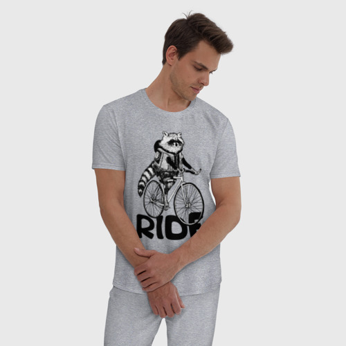 Мужская пижама хлопок с принтом Raccoon ride, фото на моделе #1
