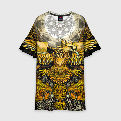 Детское платье 3D с принтом Золотой орёл - славянский орнамент, вид спереди #2