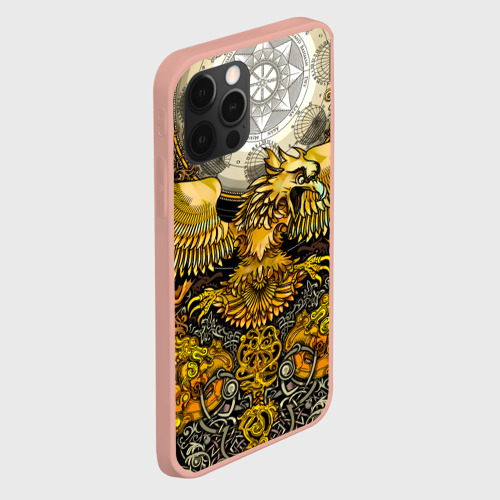 Чехол для iPhone 12 Pro Max с принтом Золотой орёл - славянский орнамент, вид сбоку #3