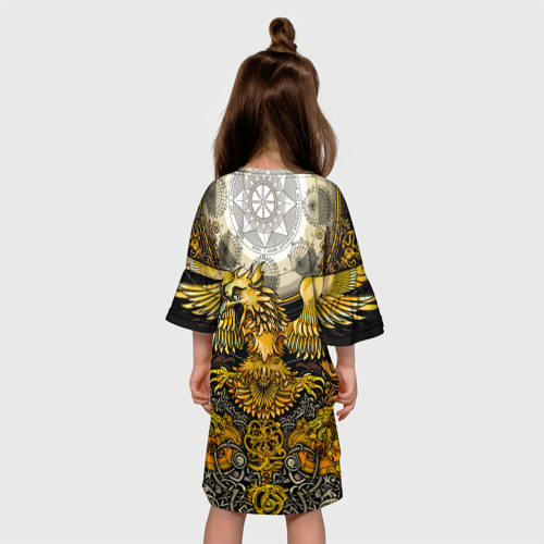 Детское платье 3D с принтом Золотой орёл - славянский орнамент, вид сзади #2