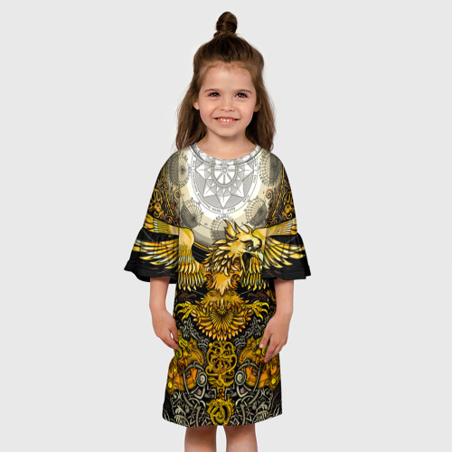 Детское платье 3D с принтом Золотой орёл - славянский орнамент, вид сбоку #3