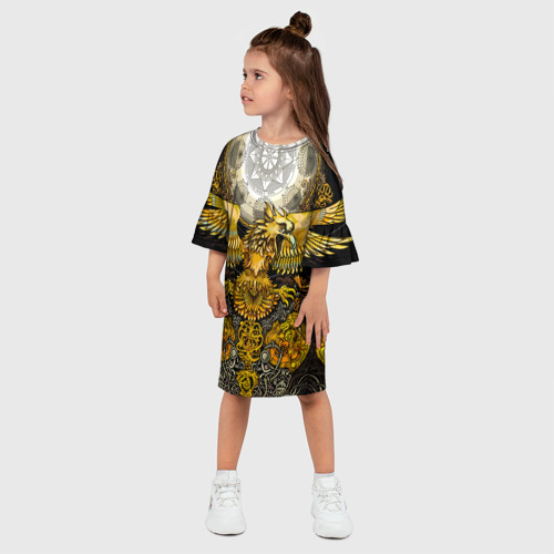 Детское платье 3D с принтом Золотой орёл - славянский орнамент, фото на моделе #1