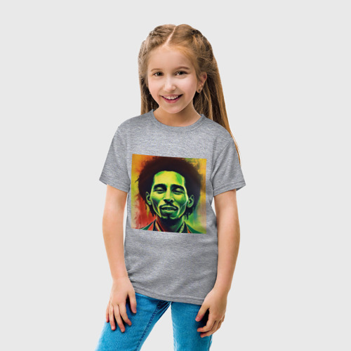Детская футболка хлопок Граффити Арт портрет Боб Марли, цвет меланж - фото 5
