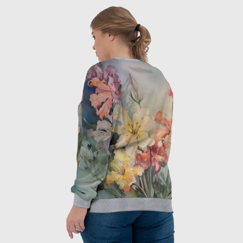 Женский свитшот 3D с принтом Акварельные лилии, вид сзади #2