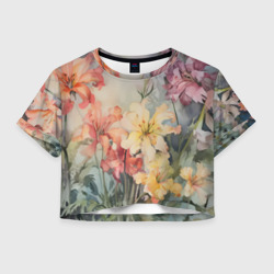 Женская футболка Crop-top 3D Акварельные лилии